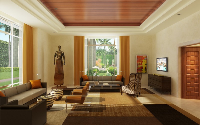A modern living room in tribal theme design