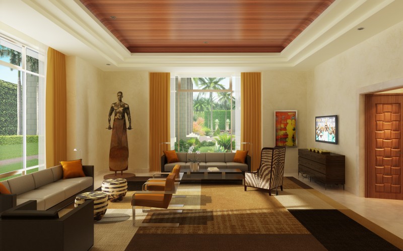 A modern living room in tribal theme design