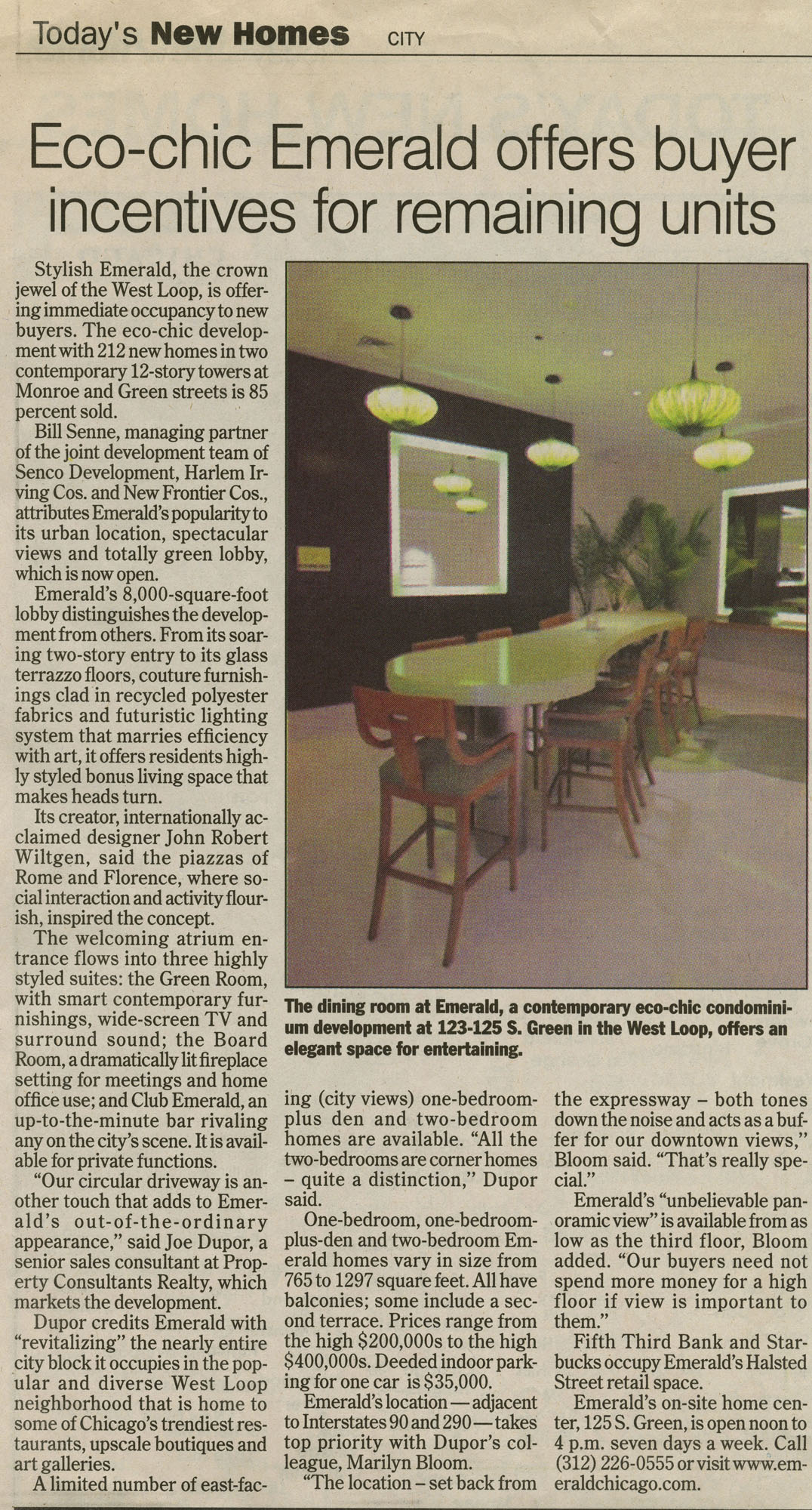 october08 new homes- Eco-chic Emerald offers buyer incentives for remaining units